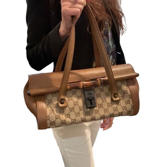 Gucci bamboo gg canvas and leather bag - Picture 15 of 16